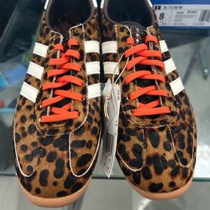 Adidas Leopard Print Sneakers with Orange Laces